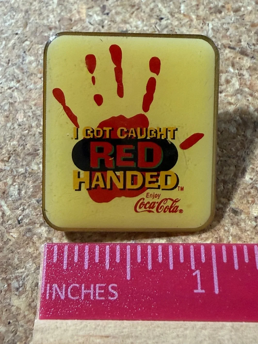 Vintage Coca-Cola Get Caught Red Handed Advertising Promotion Lapel Pin
